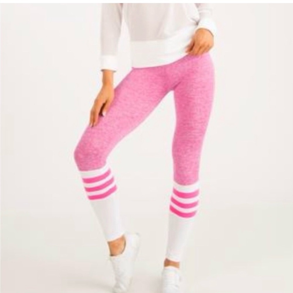 Bombshell Sportswear Pink & White heathered mid rise ankle sock Striped Leggings